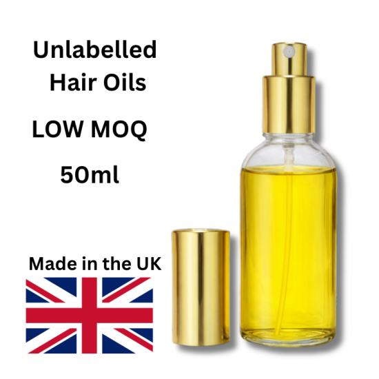 Unlabelled Luxury Hair Oil — 50ml Glass Bottles with Gold Atomiser (No Minimum Order)